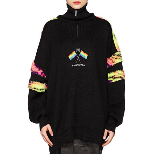 balenciaga/巴黎世家女士黑色罗纹针织四分拉链上衣 女卫衣