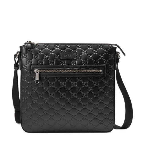 gucci/古驰 signature系列黑色皮质男士单肩斜挎包