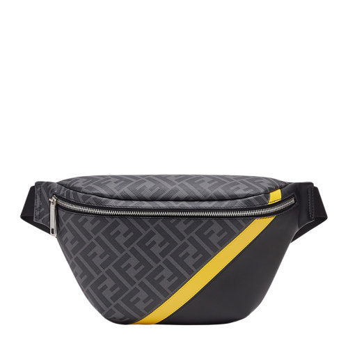 fendi/芬迪 男士黑灰色经典ff图案条纹腰包