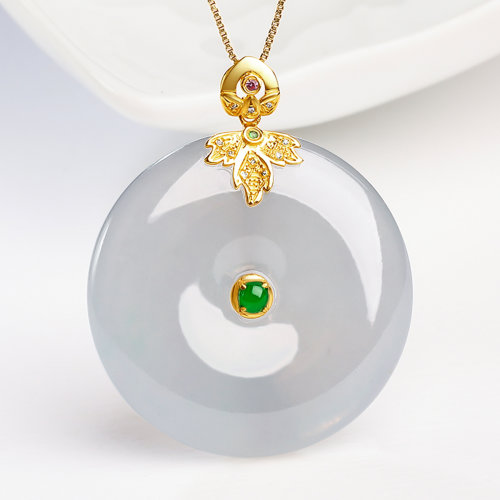 【新品】dongfangfeicui/东方翡翠 冰糯水润平安扣天然翡翠18k金镶嵌