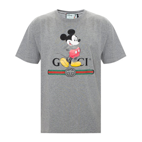 古驰 男士灰色棉质时尚标志米奇图案印花休闲百搭短袖t恤565806xjb67