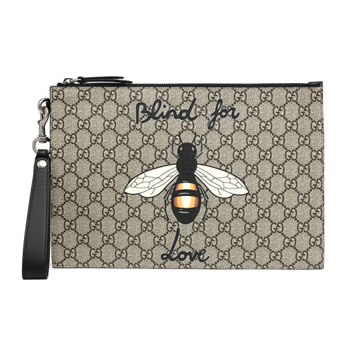 gucci/古驰蜜蜂印花高级人造帆布手拿包 帆布/配皮 4739049cd1n