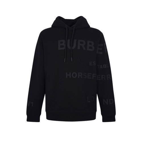 burberry/ 博柏利黑色字母logo图案 时尚休闲男士长袖连帽男卫衣