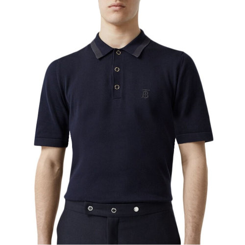 burberry 巴宝莉 纯棉深蓝色拼色绅士领polo衫 简洁大方 低调奢华