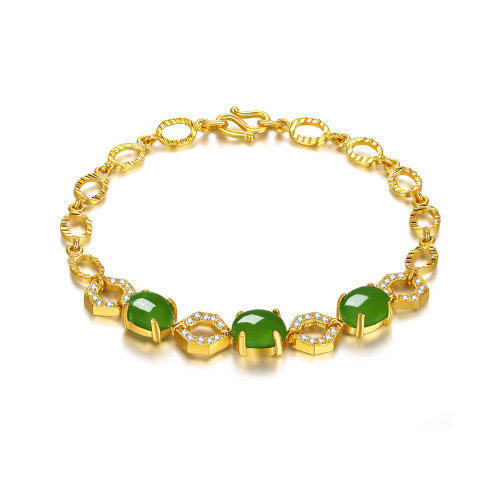 hua hao yu yuan/花好玉缘 黄金手链女 999足金和田玉手链镶嵌金手镯