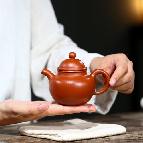 国工刘志明宜兴紫砂紫砂茶具纯手工掇球原矿朱泥200cc