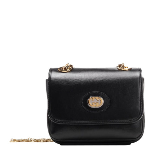 gucci/古驰 marina系列女士黑色牛皮双g翻盖单肩包斜挎包女包 576423