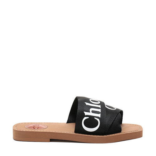 chloe/克洛伊 品牌字母logo 女士黑色白字平底凉拖 chc19u18808001