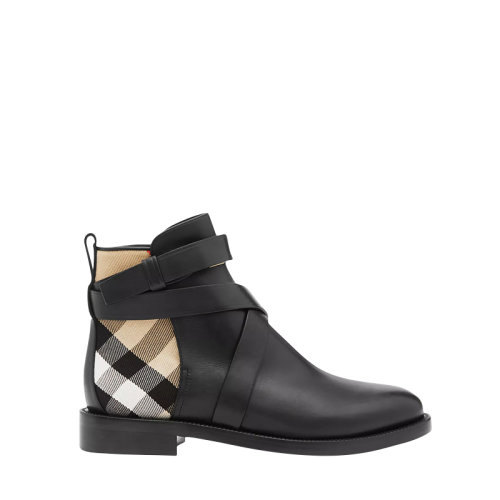 【20秋冬】burberry/博柏利 女士黑色/典藏米色house 格纹拼皮革扣环