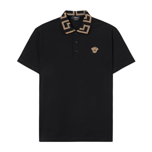 versace/范思哲 【20秋冬新品】男士短袖t恤黑色棉质希腊回纹衣领polo