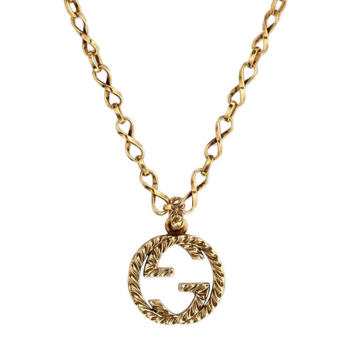 【包税】gucci/古驰 男女通用经典复古镂空纹理gg吊坠18k金黄金项链