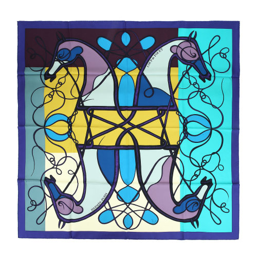 hermes(爱马仕) 蓝/绿色印花丝巾90# s标