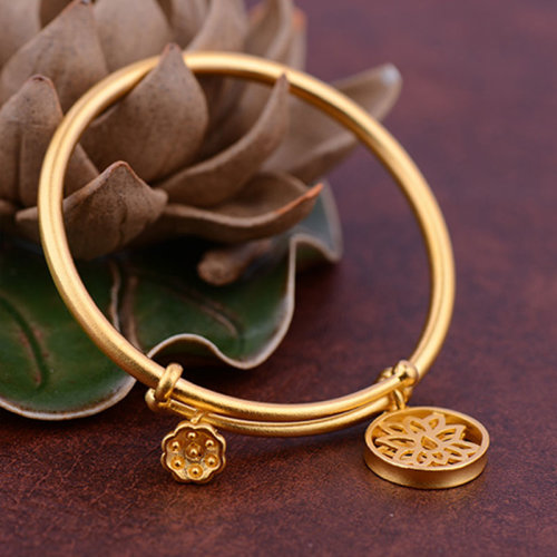 laomiaojewelry/老庙黄金古韵金金莲华手镯轻奢优雅古法工艺手饰节日