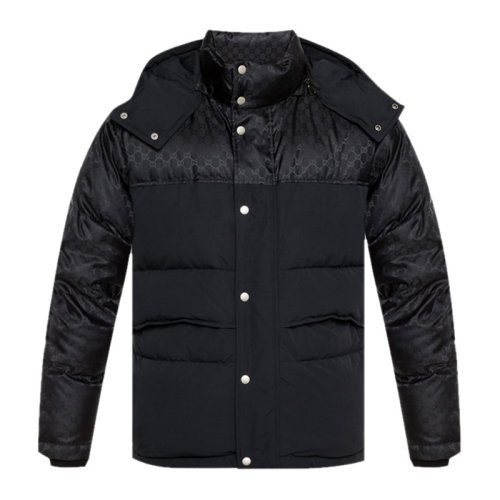 gucci/古驰 男士黑色拉链 暗扣带帽羽绒服男士羽绒服 553281-z4218