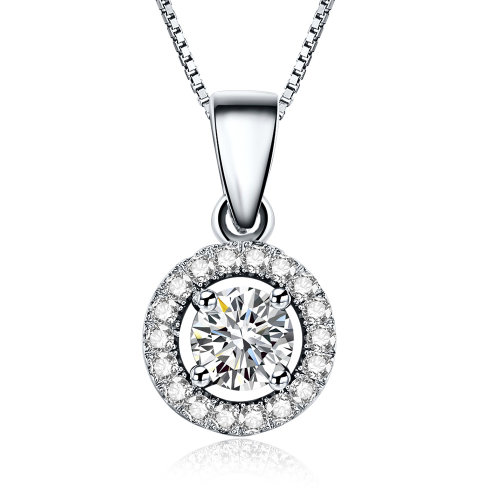 mingzuan/鸣钻国际 圆梦 钻石项链吊坠女白金群镶一克拉效果真钻石