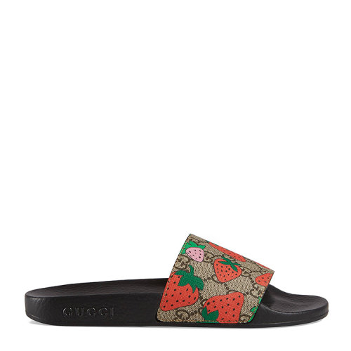 【gucci古驰 女士凉拖】gucci/古驰 gg和gucci草莓印花拖鞋 408508-g