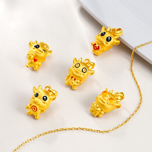 laomiaojewelry/老庙黄金3d足金吊坠五牛贺岁时尚简约挂坠送人节日