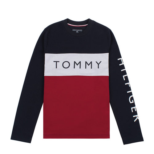 tommy hilfiger 汤米·希尔费格 男装 服饰 拼色棉质logo图案圆领长袖