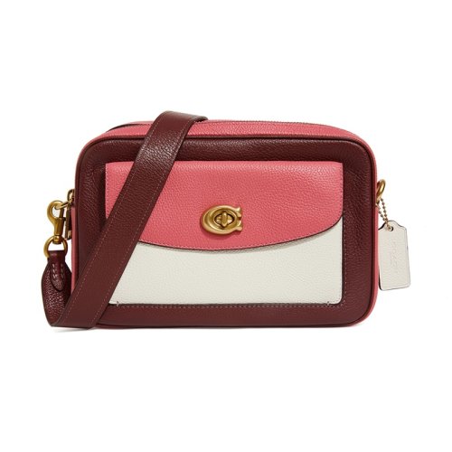 coach/蔻驰 cassie系列新品 经典抛光鹅卵石纹拼色皮质相机包女士单肩