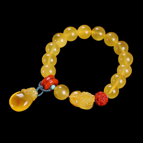 miko/蜜库珠宝 琥珀蜜蜡旺运腕饰 俄料蜜蜡手链 招财貔貅钱袋手串