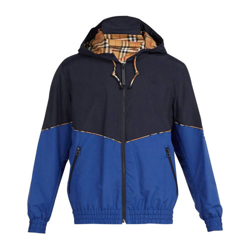 burberry/博柏利 男士深蓝色拼色风衣连帽夹克 8003359