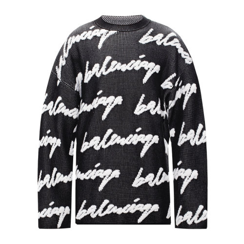 【包税】balenciaga/巴黎世家 男士黑白拼色logo印花圆领卫衣毛衣针织