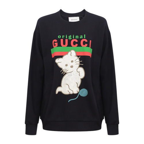 【20秋冬】gucci/古驰 logo印花猫咪帖饰长袖女卫衣 617964 xjcru