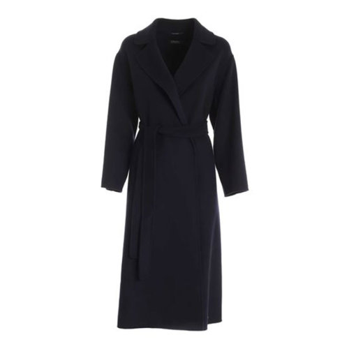 【包税包邮】smax mara/smax mara 女士深蓝色羊毛系带秋冬大衣外套