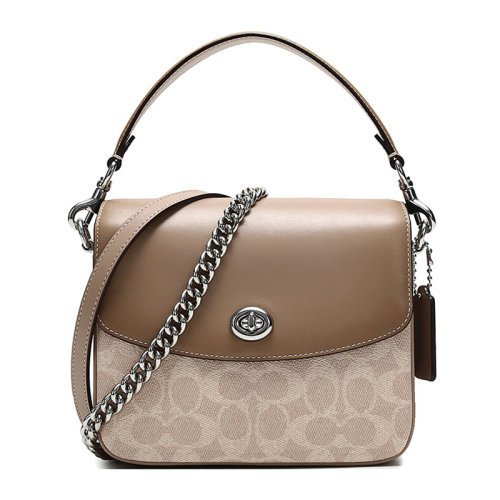 coach/蔻驰 cassie系列19号女士灰褐色涂层帆布配皮经典双c字母徽标