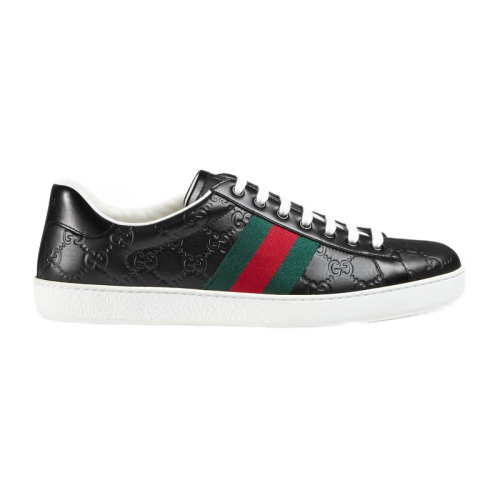 gucci/古驰 男鞋牛皮双g压纹系带休闲鞋 386750 cwcg0 1070 黑色