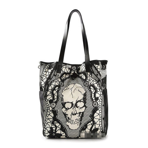 alexander mcqueen/亚历山大麦昆 男士黑白拼色皮革经典骷髅图案印花