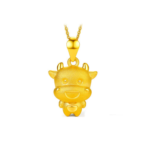 chow tai seng/周大生黄金吊坠女生肖牛3d硬元宝牛本命年生肖牛足金