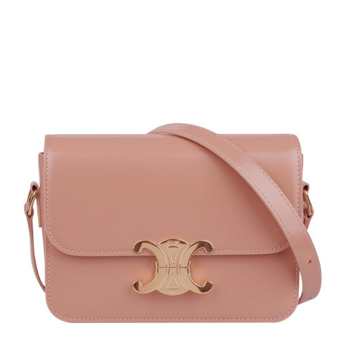 【包税】celine/赛琳 女士粉色小牛皮字母锁扣翻盖单肩包斜挎包女包