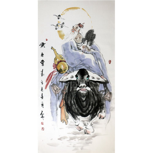 特价秒杀/画家石雨(魏武双) 代表作《紫气东来老子出关图》/138x68cm