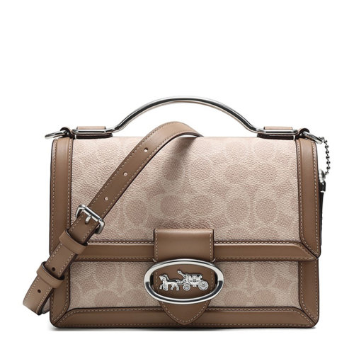 coach/蔻驰 riley系列女士拼色涂层帆布配皮双c字母印花马车徽标装饰