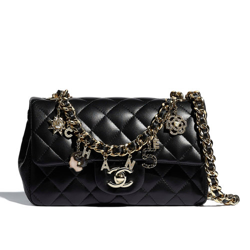 【包税】预售2-3周发货 chanel/香奈儿 女士黑色小羊皮金色金属链条斜