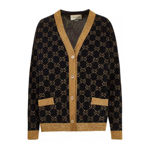 gucci 古驰 女士 服装 蓝色金色女士开衫 女士毛衣针织衫