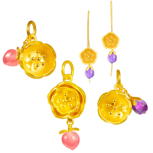 laomiaojewelry/老庙黄金3d足金麦玲玲灼灼桃花套装事业爱情系列联名