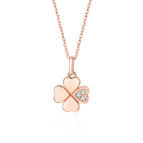 cnacgc/中国工艺 18k金四叶草项链 女士钻石项链 小蛮腰锁骨链 彩金金