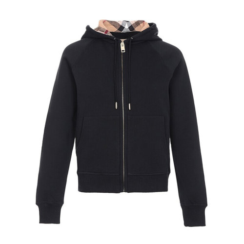 burberry/博柏利 连帽格纹棉连帽拉链舒适宽松休闲女卫衣