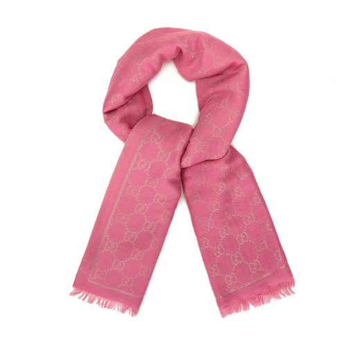 【包邮包税】gucci/古驰 古琦 gg印花 女士羊毛/混纺流苏边粉色围巾