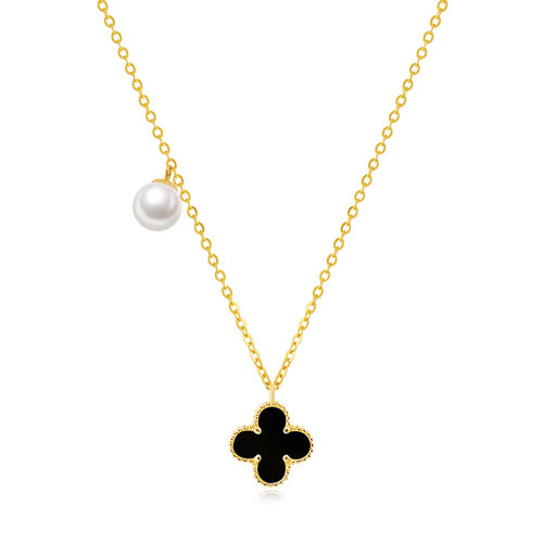 cloris/克劳瑞斯 日本 akoya海水珍珠18k金链 时尚四叶草项饰 项链