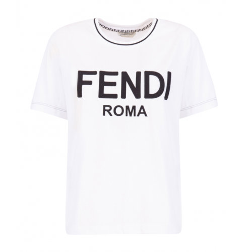 fendi/芬迪 女士白色棉质fendi字母logo印花圆领短袖t恤 fs7254-ac6b