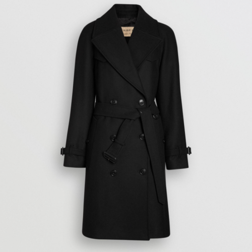 burberry/博柏利 女士黑色羊毛羊绒大衣 中长款 80042201【预售】