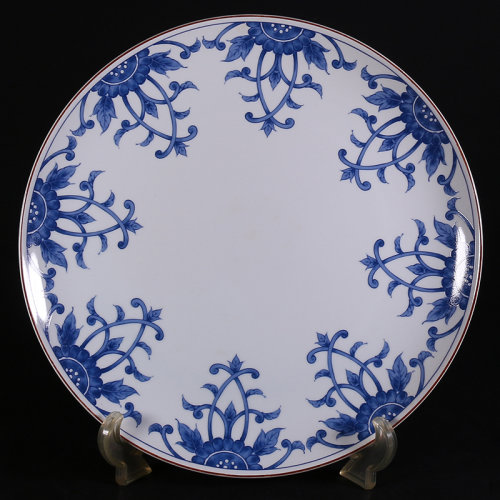 【日本回流-瓷器】橘吉青花瓷莲花纹大圆盘茶果盘器具带盒收藏摆件wg