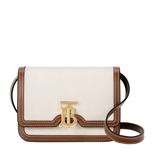 【国内现货】burberry/博柏利米白色织物/配皮b字母标识女士单肩包
