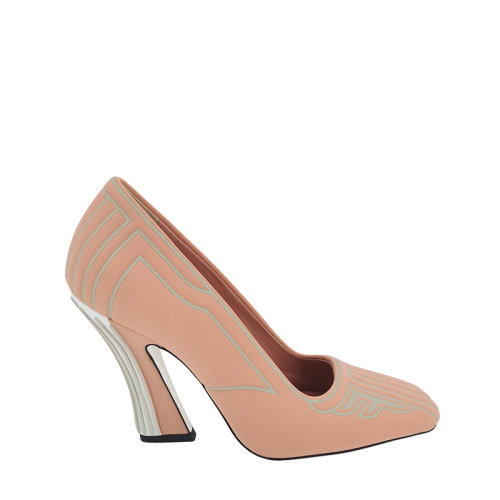 fendi/芬迪橘色缎面经典方头高跟鞋z2