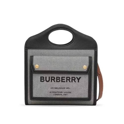 burberry博柏利horseferry双色帆布配皮手袋手提包单肩斜挎包99新未