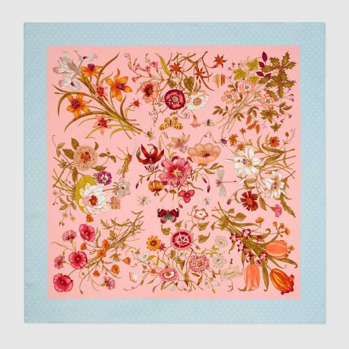 【预售】gucci/古驰 花卉印花真丝围巾 粉色/蓝色 577840 3g001 5900