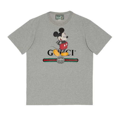 gucci/古驰 男装短袖男士灰色系米奇图案棉质休闲百搭圆领短袖t恤